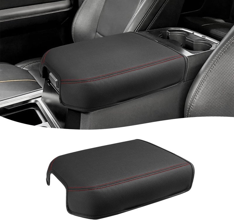 Eaglecover Center Console Cover for 2023 2024 2025 2026 F250 F350 F450 F550 Super Duty Accessories, Vinyl Leather Middle Armrest Cusion Protector, Bucket Seat Only, Anti-Scratch, Black Red Color - Image 1